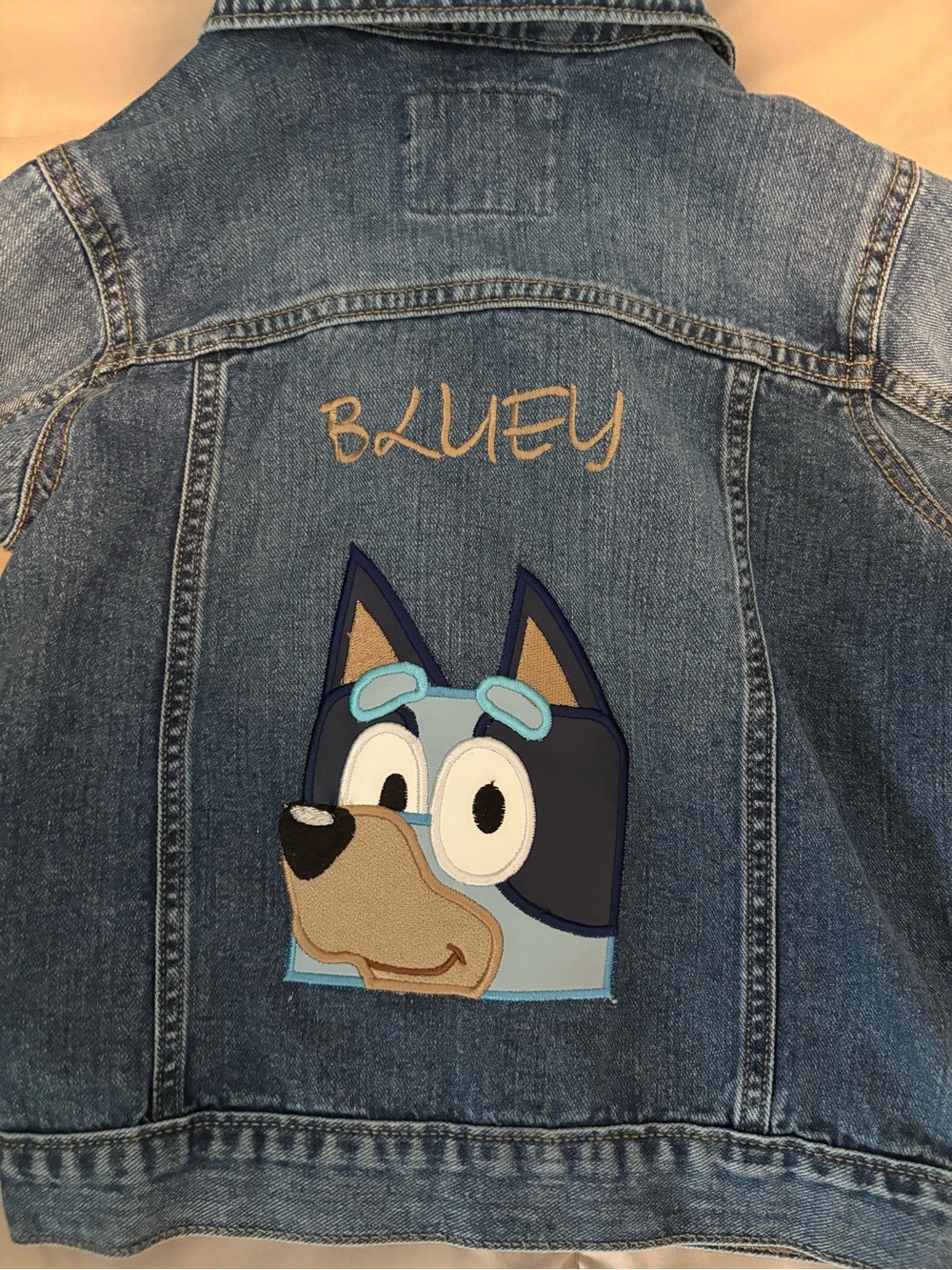 The Children's Place Dark Blue Denim Jacket with Bluey Logo on back